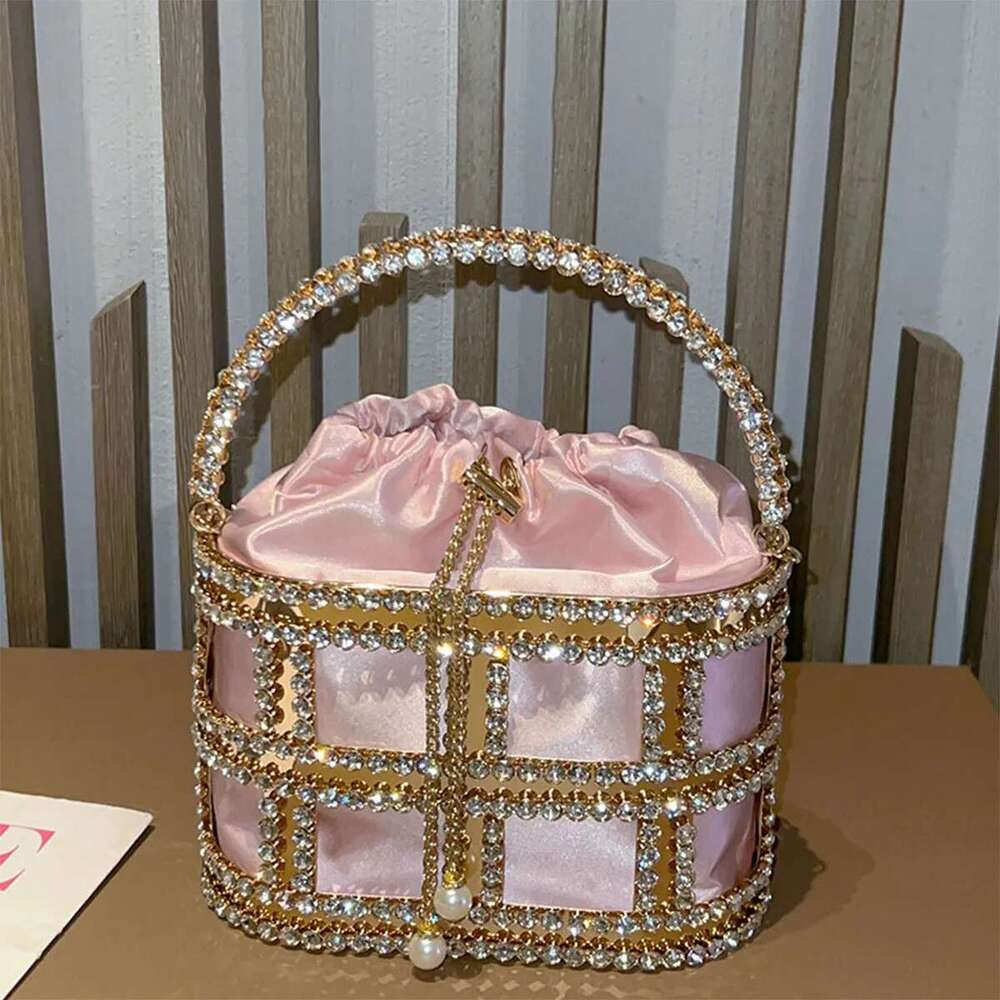 JIOMAY Rhie Clutch Bag Designer Metal Bucket Tote Handbag For Women Ladies Evening Wedding Purse
