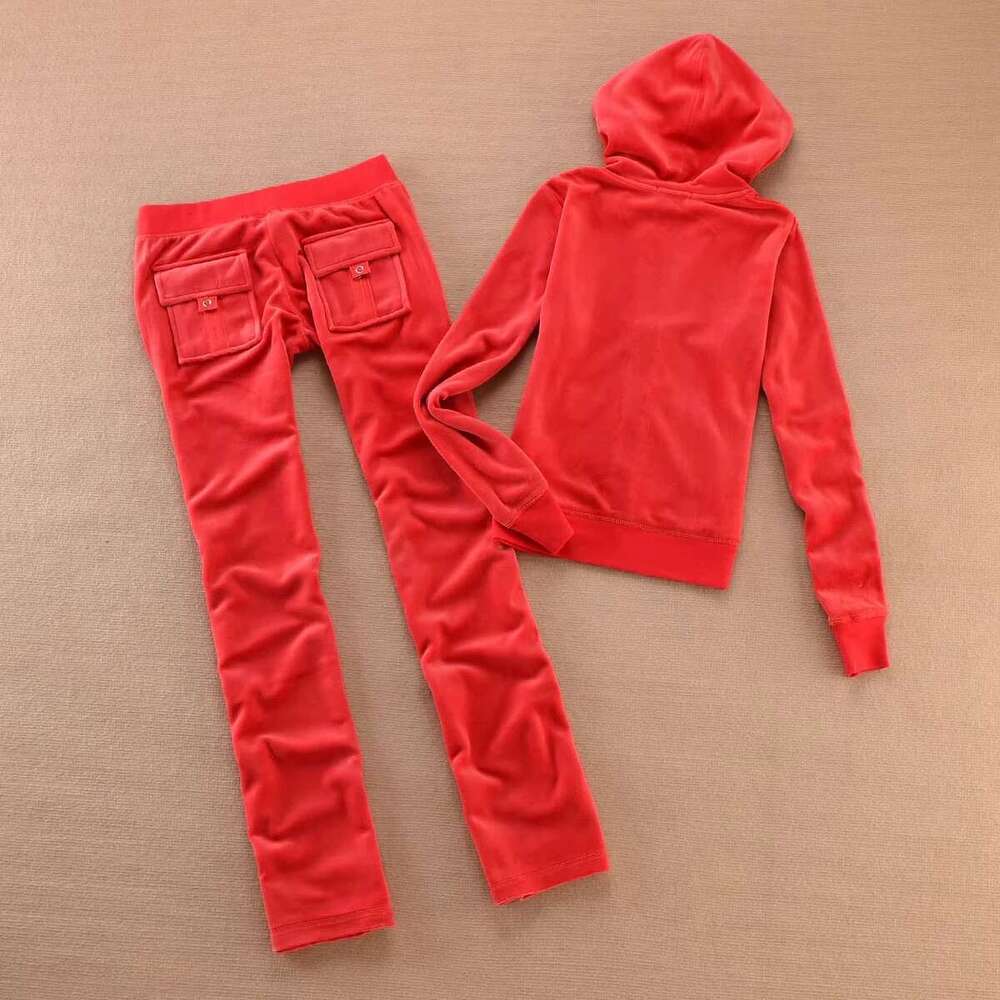 Tracksuit Women Veet Sports Suit 2Pc Thickened Solid Color Hooded Top + Casual Trousers