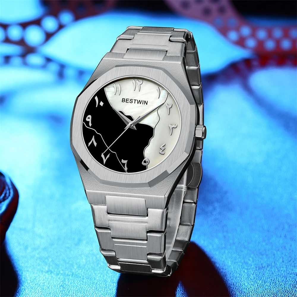 BESTWIN Mens Fashion Watch Gold Case Dial Creative Business Timing Reloj Hombre 2025 Y250407