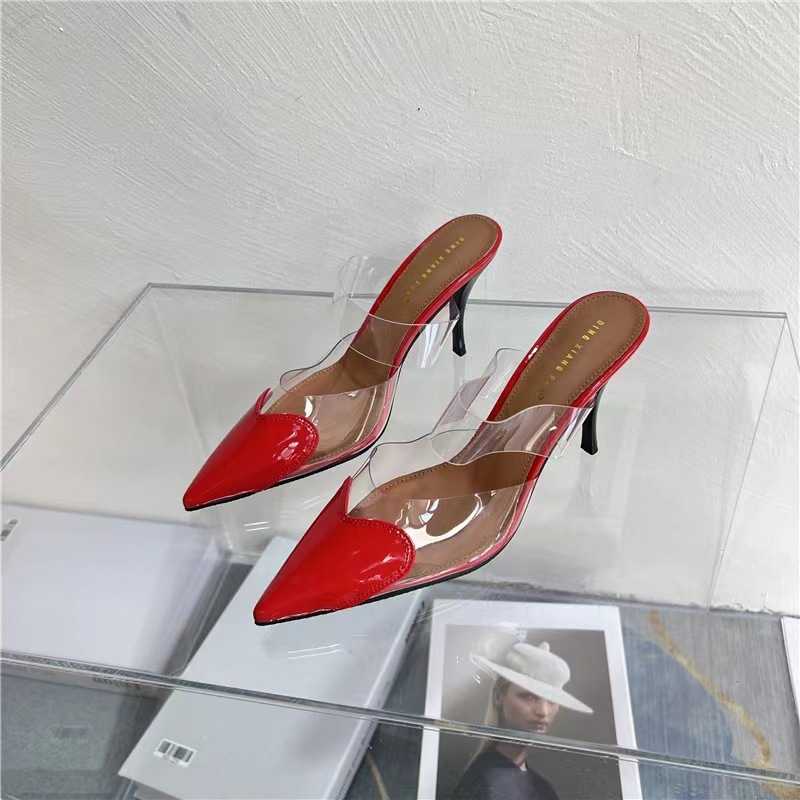 2025 European American internet celebrity popular style fashion pointed-toe transparent shallow-mouth slippers with thin and high heels for women
