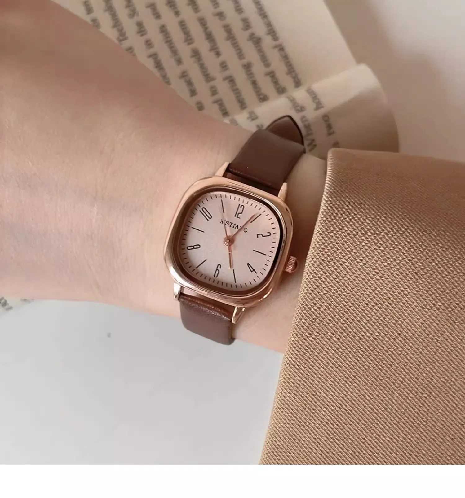 Casual Watch Retro Square Quartz Digital Mini Dial Leather Strap Fashion Watch Waterproof WatchT250408