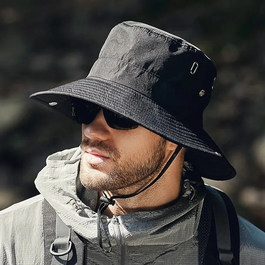 Mens Summer Bucket Hat Fishing Outdoor Big Brim Sunscreen Hiking 250326