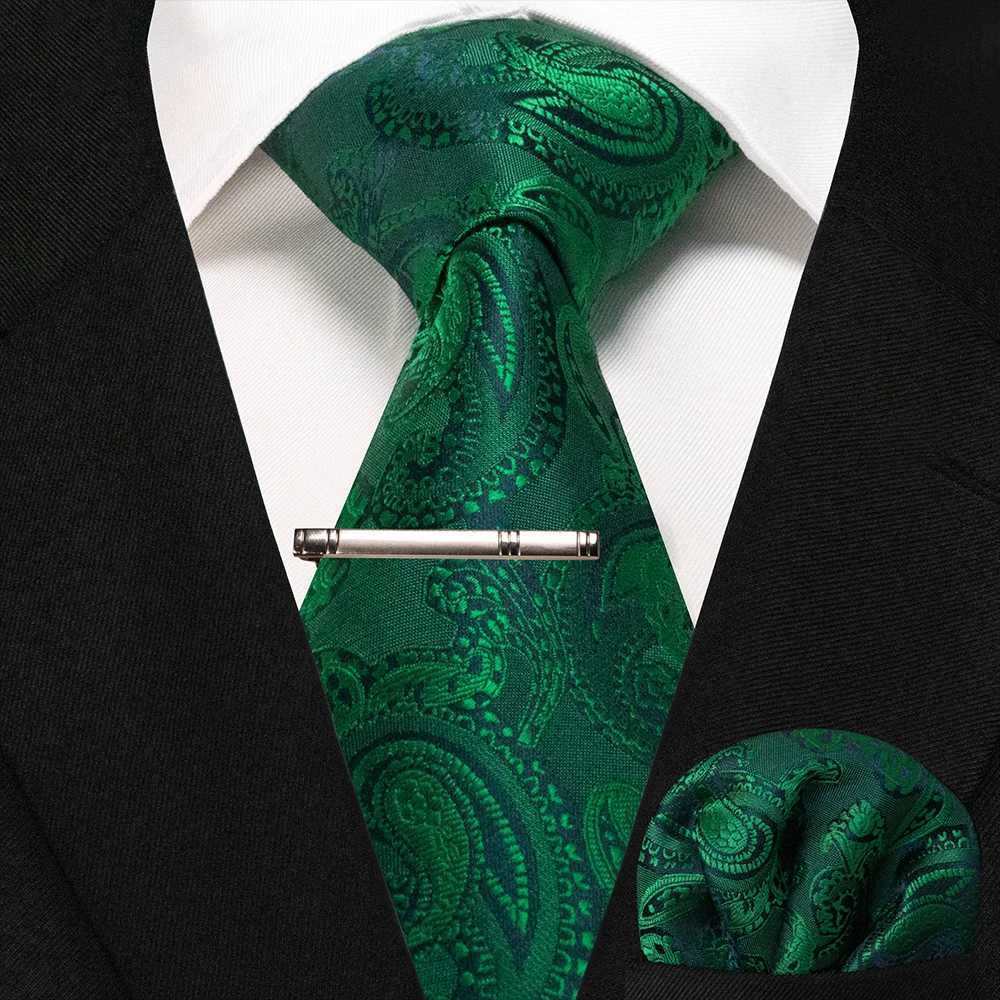 JEMYGINS Business Tie for Men Silk Navy blue Tie striped Paisley Necktie Handkerchief Tie clips Set for Wedding Party Gift X250407