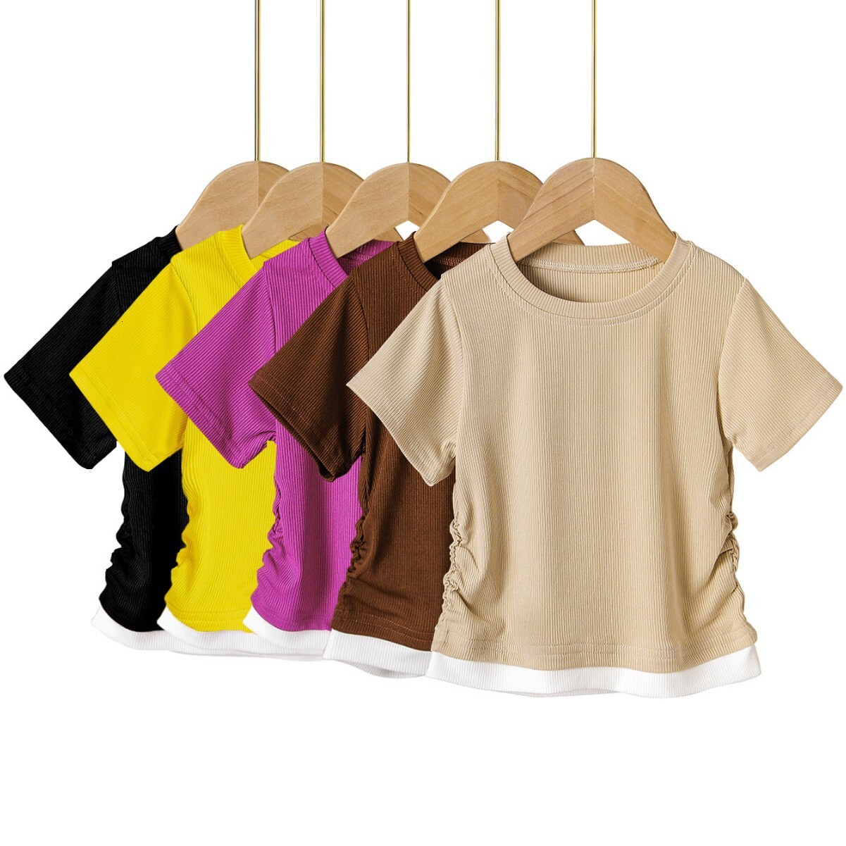 Ddmyshoesvip Splicing Fake Two Slim Fit T Shirts Contrasting Colors Sexy Short Style Girls Solid Color Pleated Design Top