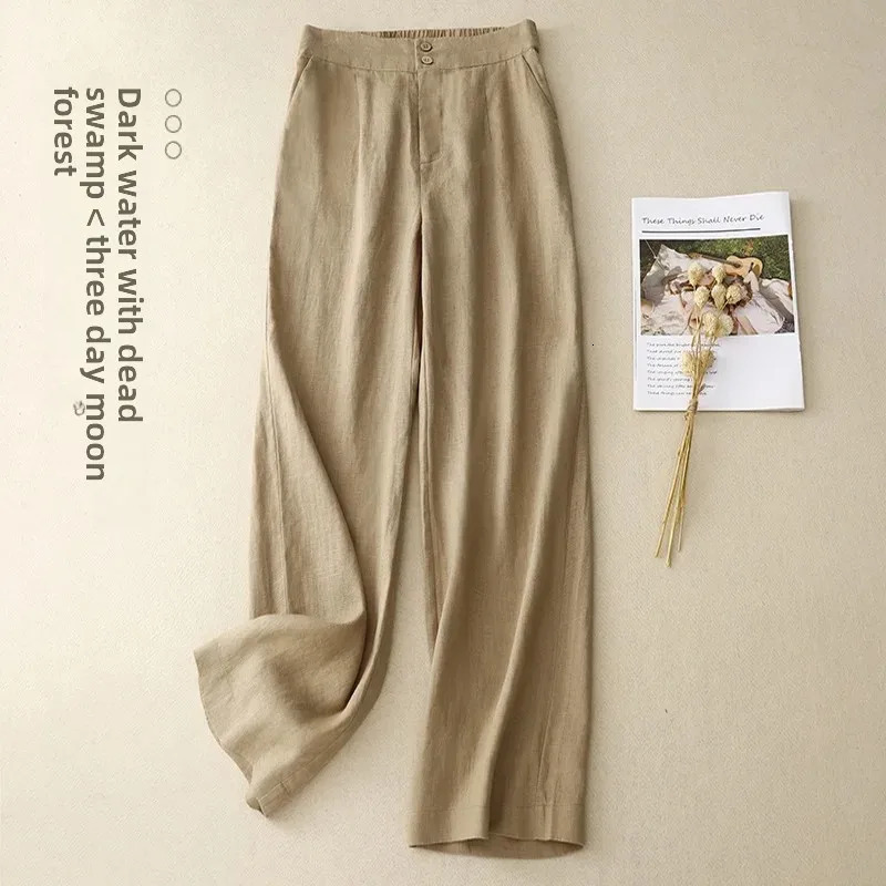 Plus Size Linen Wide Leg Casual Pants Straight Cut Women plus Size Slimming Loose Elastic Waist plus Size Women Fashionable S... 250408