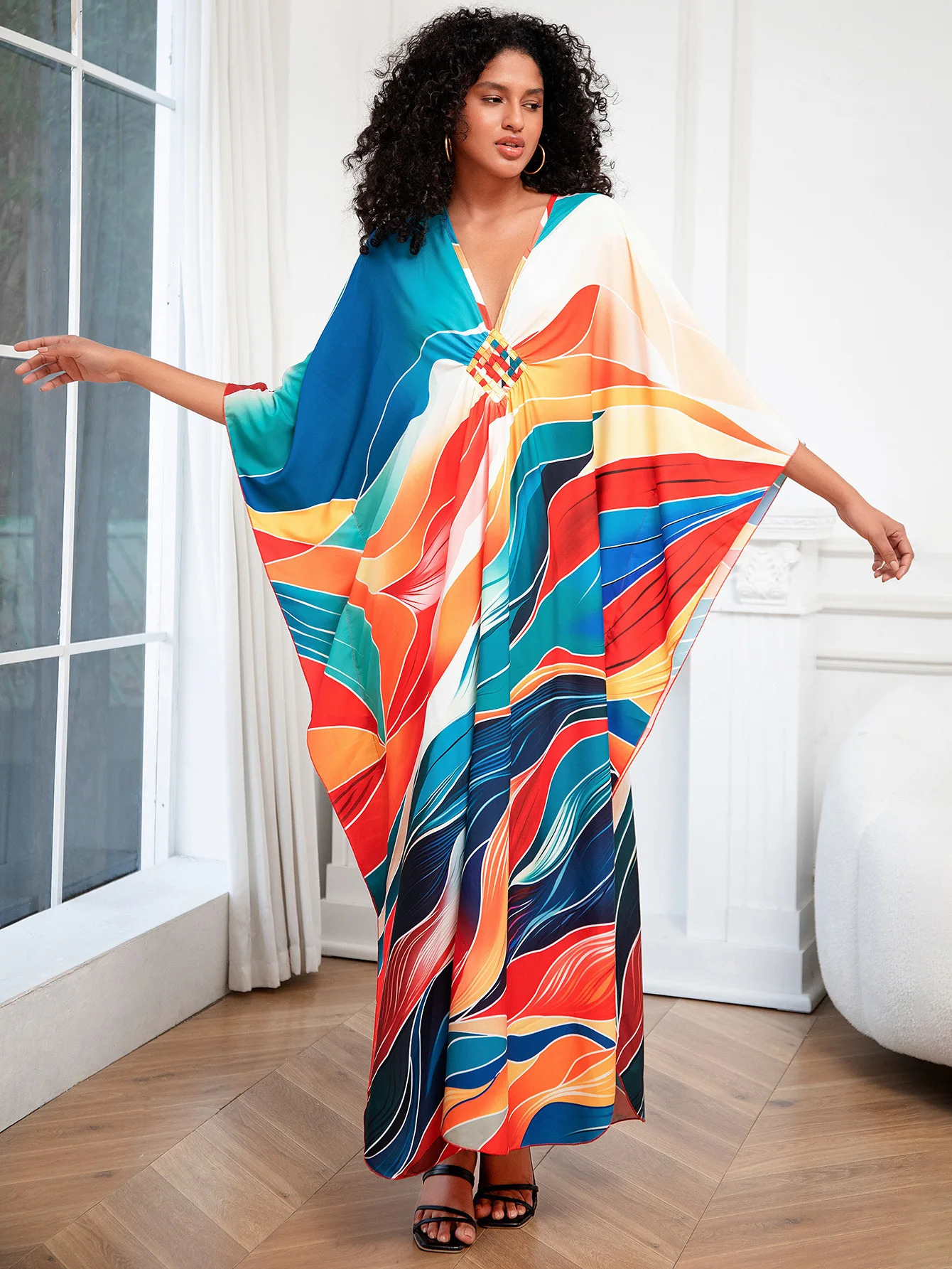 Plus size swimsuit cover restaurant beach Maxi dress Kaftan lounge Pang 250425