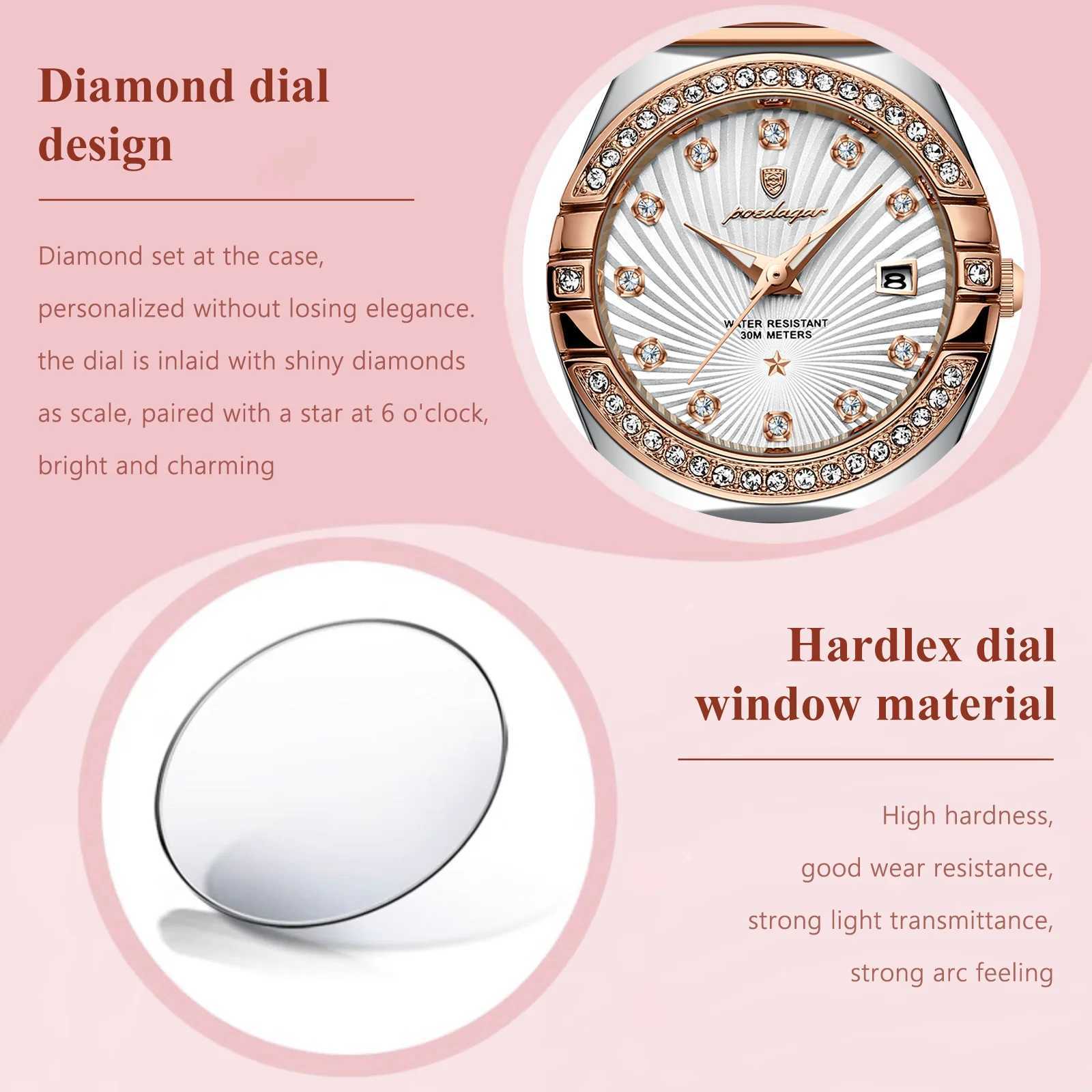 Poedagar Luxury Womens Watch Waterproof Luminous Date Stainless Steel Womens Quartz Watch Elegant and Simple Womens WatchT250408