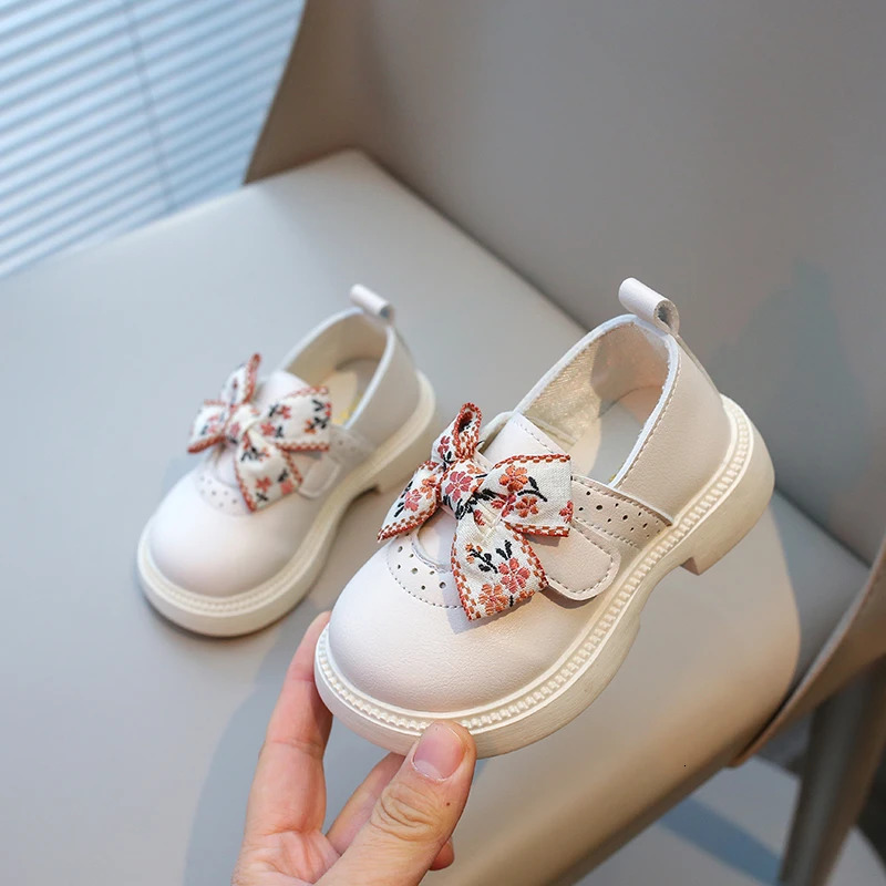 Spring Childrens Leather Shoes Embroidery Bowknot Kids Mary Jane Shoes Causal School Thick Bottom Girls Princess Single Shoes 250407