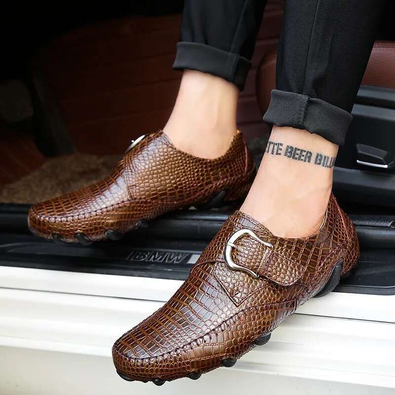 Crocodile Skin Loafer Men Genuine Leather Slip-On Moccasins Handmade Male Outdoor Casual Shoes Drive Walk Leisure