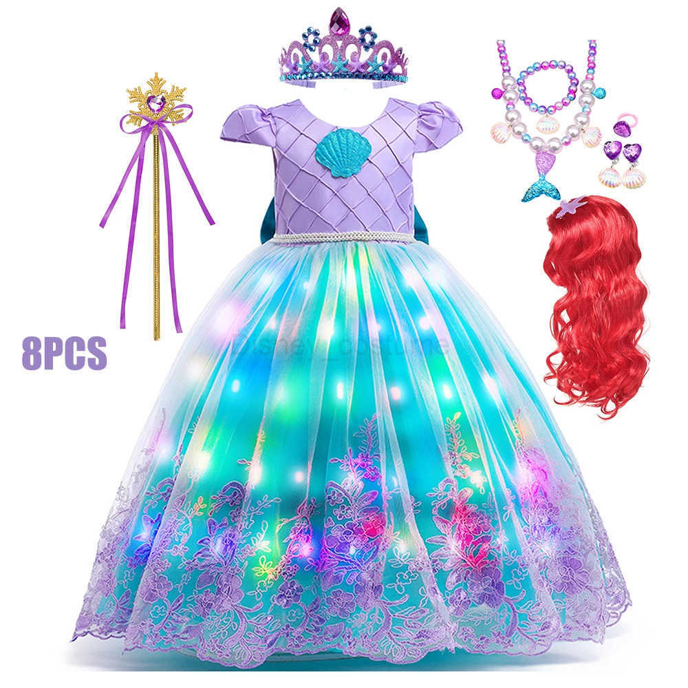 Disney Girls Ball Gown LED Light Up Dress for Birthday Party Mermaid Dresses Costume Luxury Princess Carnival Cosplay Outfits Ball Gown X250408