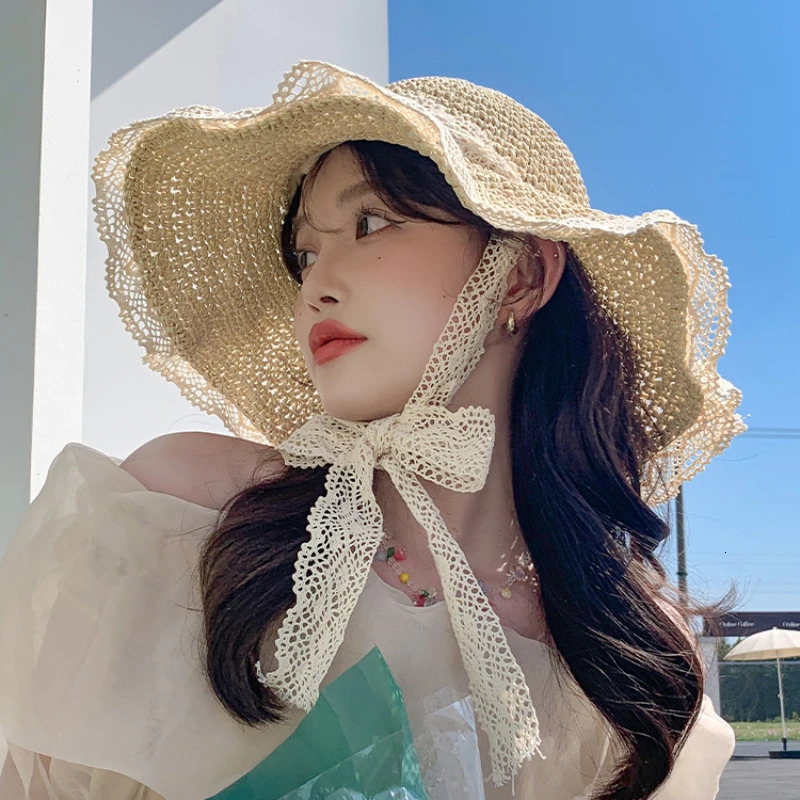 Womens Sun Hat Wide Brown Beach Summer Straw Foldable Chapeau UV Protective 250326