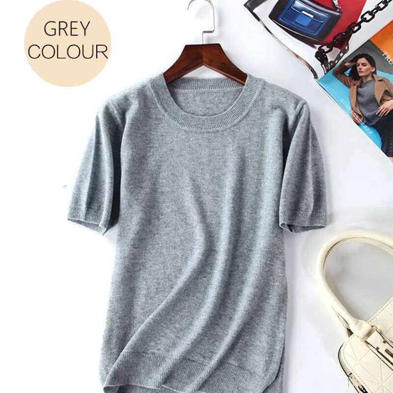 New Arrival Summer Cashmere Wool Sweater Spring Autumn Women Solid Short Sleeve O-Neck Pullovers Jumper Knitted Sweaters