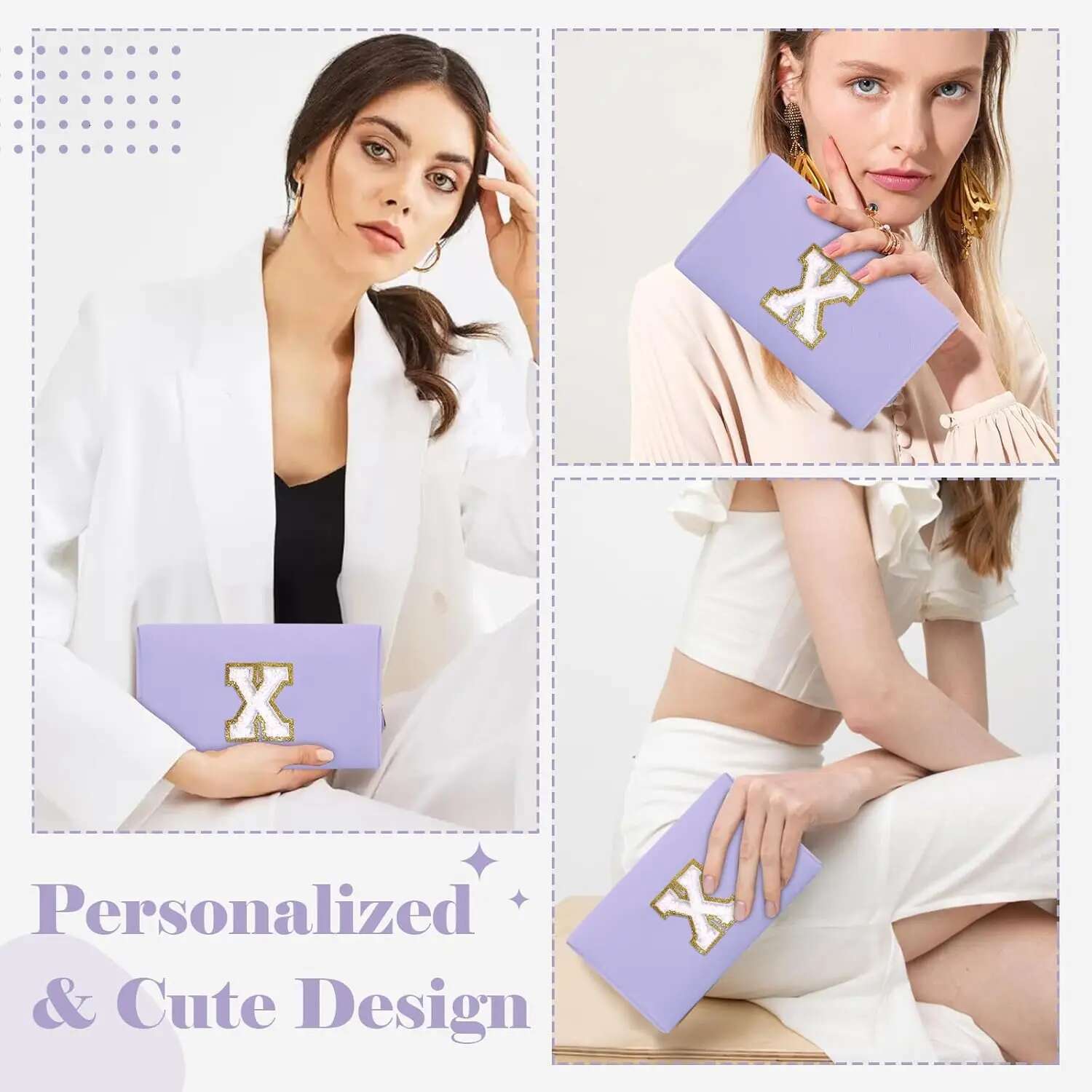 Purple Embroidered Letter Storage Travel Wash Lipstick Makeup Tool Sorting Bag Multi Functional Ljx