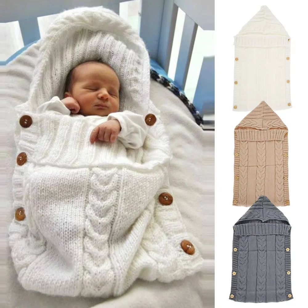 Baby Winter Swaddle Wrap Blankets Knitted Toddler Infant Baby Swaddle Kids Warm Stroller Crib Envelope born Baby Blankets 250408
