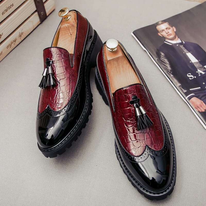 2024 New Lazy Man Slip-On Bean Men's Business Casual Crocodile Print 46 Large Size Fringed Leather Shoes Men