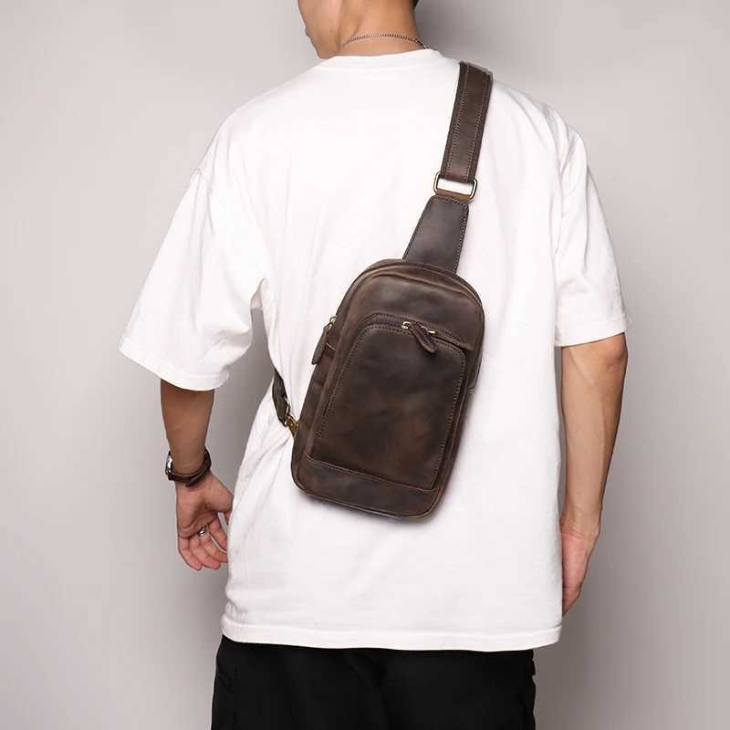 Mens leather camisole bag chEST bag handmade shoulder cross body daily bag fAshionable waist bag Leathfocus Z250407