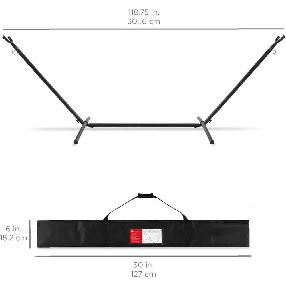 Double Hammock with Steel Stand, Indoor Outdoor Brazilian-Style Cotton Bed w/Carrying Bag, 2-Person Capacit