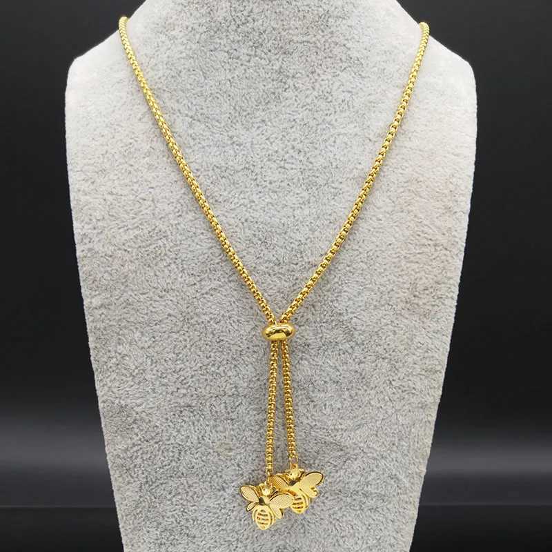 Fashion Bee Stainless Steel Long Necklace for Women Gold Color Statement Necklace Jewelry colgantes mujer moda N1525S03C250407