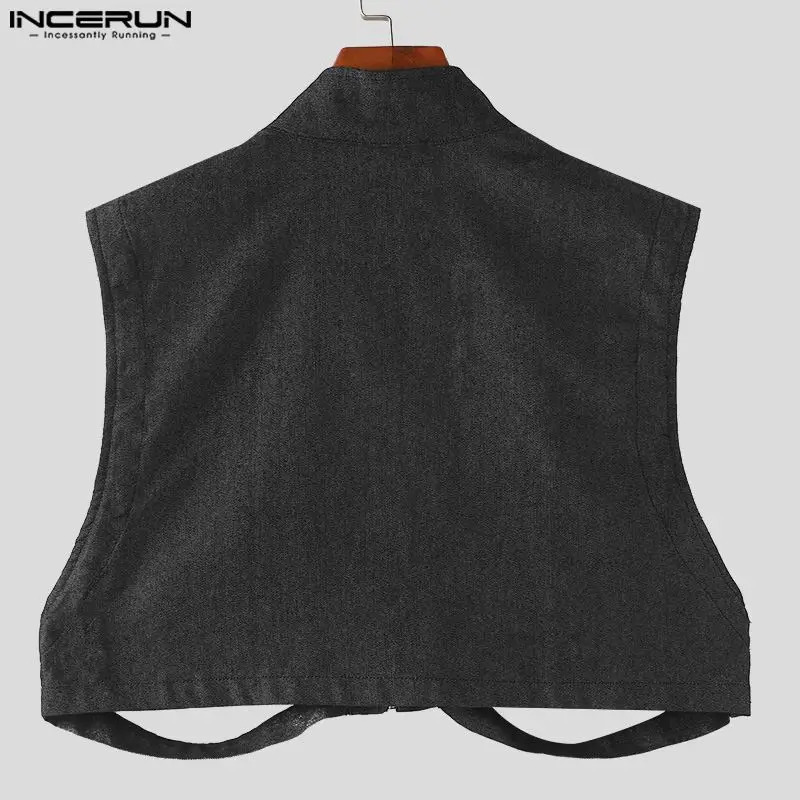 Mens Tank Top Hollow External Zipper Bracket Collar Sleeveless Mens Tank Top Solid Street Clothing Fashion Casual Mens Clothing INCERUN 250403