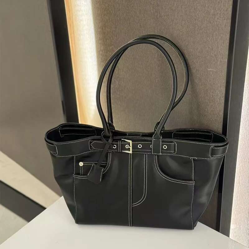Large Capacity Fashion French tote Belt Buckle Sewing Versatile Handbag Women's Commuter Work Shopping Bag