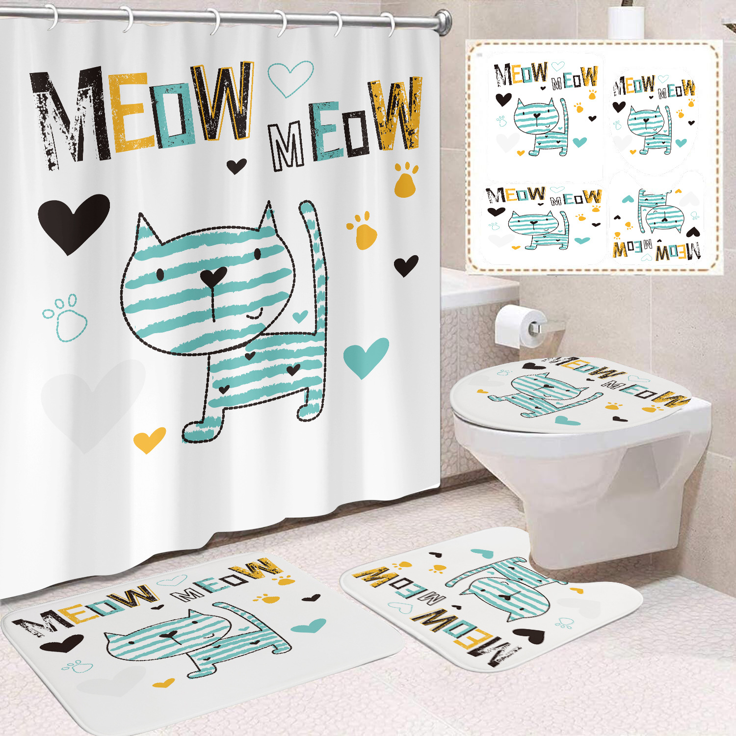 YL-37664 Factory direct sales watercolor daisy bathroom shower curtain/toilet partition curtain/no-drill curtain/shower curtain