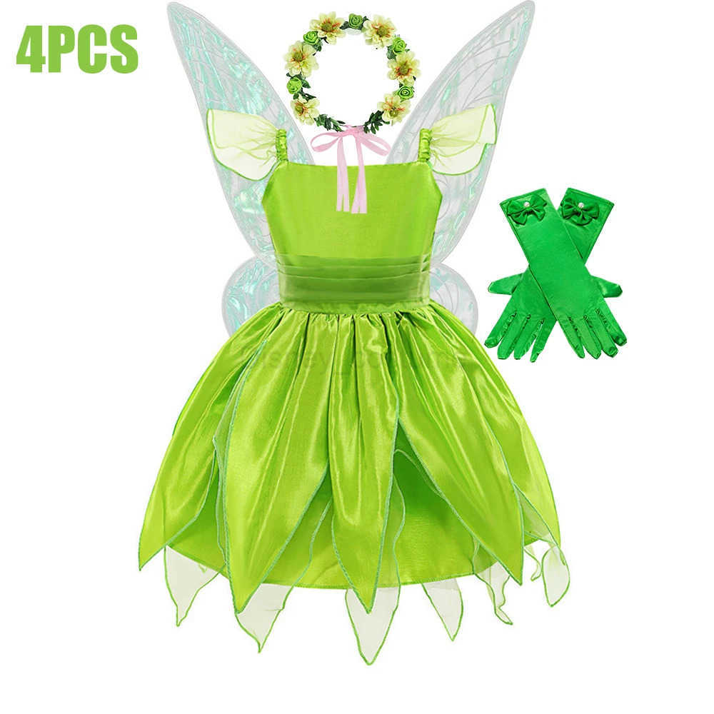 Disney Kids Girl Cosplay Bell Costume Halloween Role Playing Green Dress Fancy Fairy Princess Cosplay Birthday Party Dresses Knee Lengt X250408