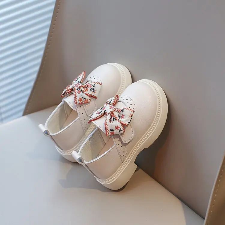 Spring Childrens Leather Shoes Embroidery Bowknot Kids Mary Jane Shoes Causal School Thick Bottom Girls Princess Single Shoes 250407