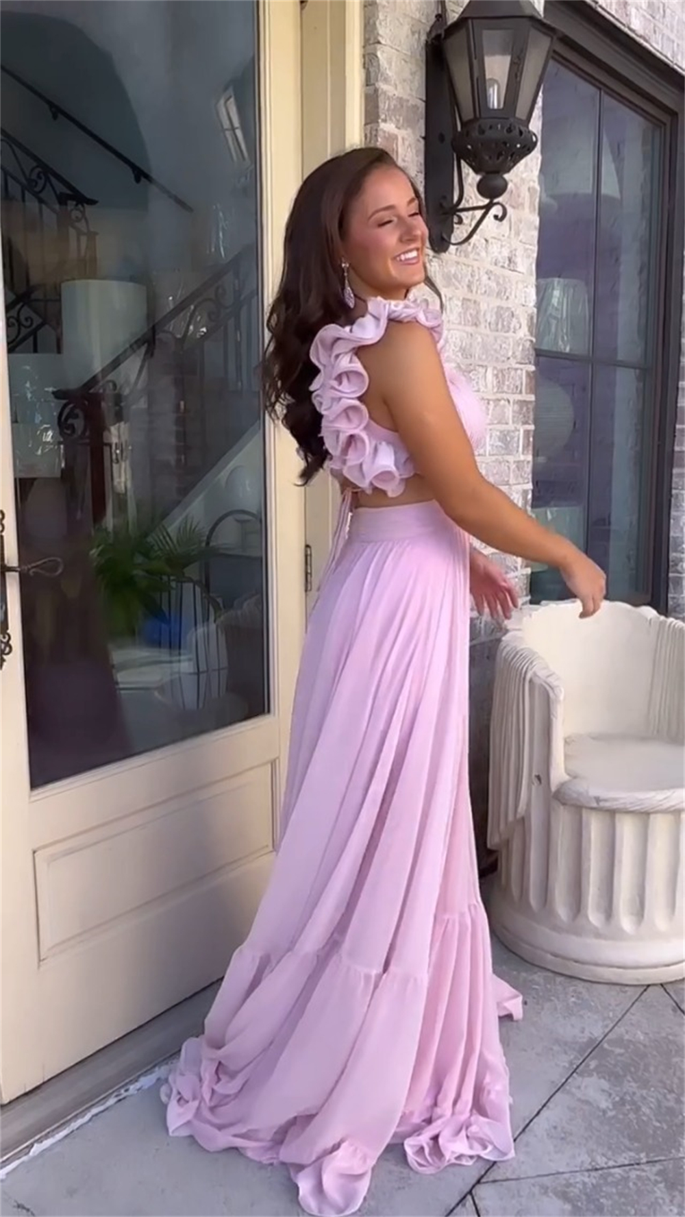 Long Prom Dresses Elegant Art Deco-inspired Neck Ruffles Deep V-Neck Pleats Backless Lace-up A-Line Plus Size Formal Occasion Evening Party Gown Pd15