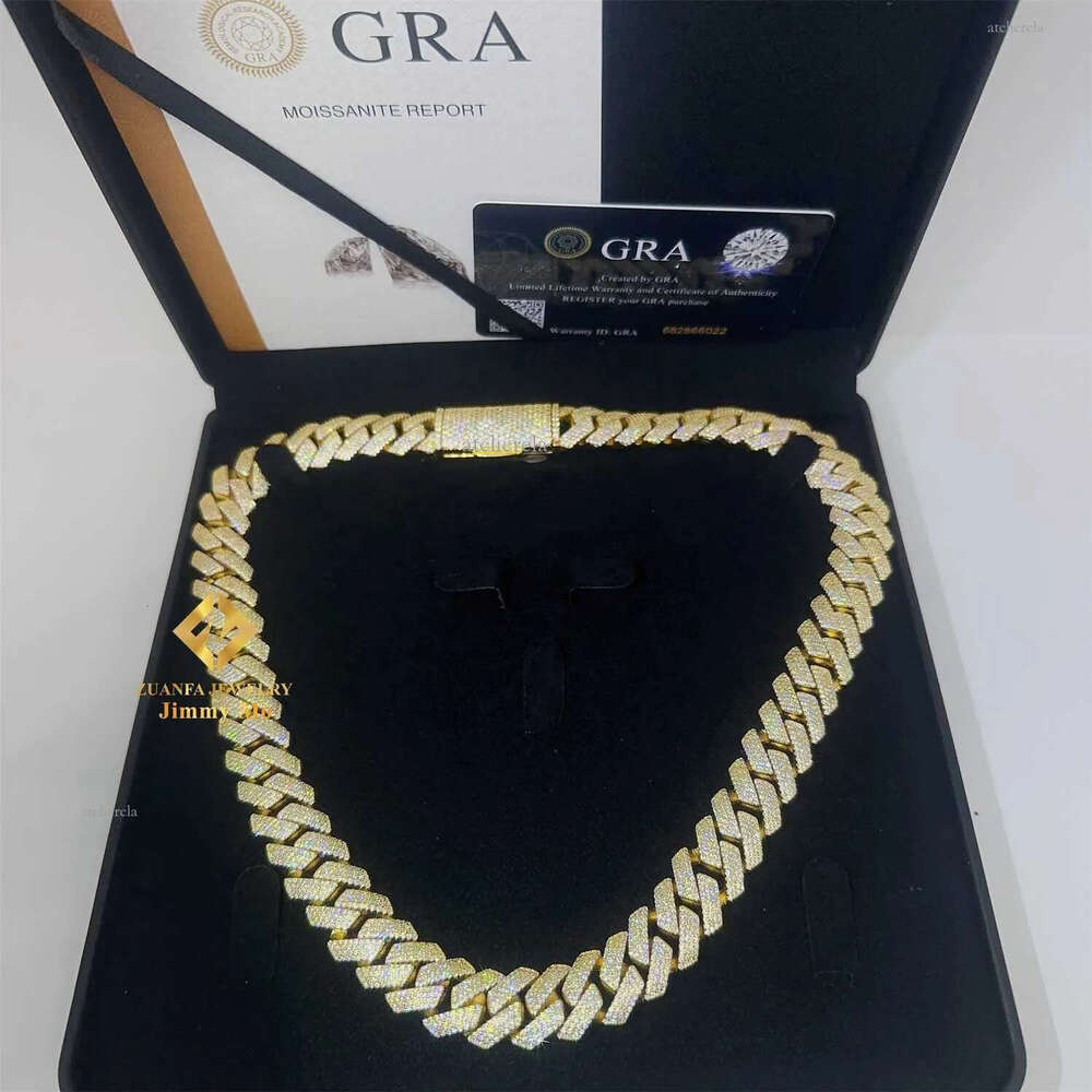 2023 Pass Dia Tester Iced Out 15mm 4 Row Sier 14k Real Gold Plated Vvs1 Moissanite Cuban k Chain Necklace Men
