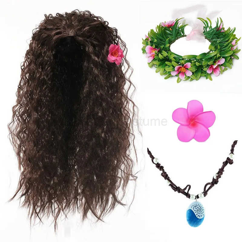 Disney Moana Dress Kids Cosplay Girls Clothes Princess Vaiana Dress Children Birthday Party Costume with Necklace Wig Sets X250408