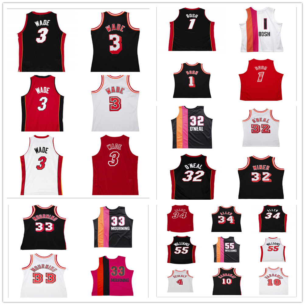 Retro Men's XS-6XL Basketball Jersey Chris 1 Bosh Dwyane 3 Wade Tim 10 Hardaway 32 Shaquille Alonzo 33 Mourning Ray 34 Allen Jason 55 Williams Rony 4 Seikaly Glen 41 Rice
