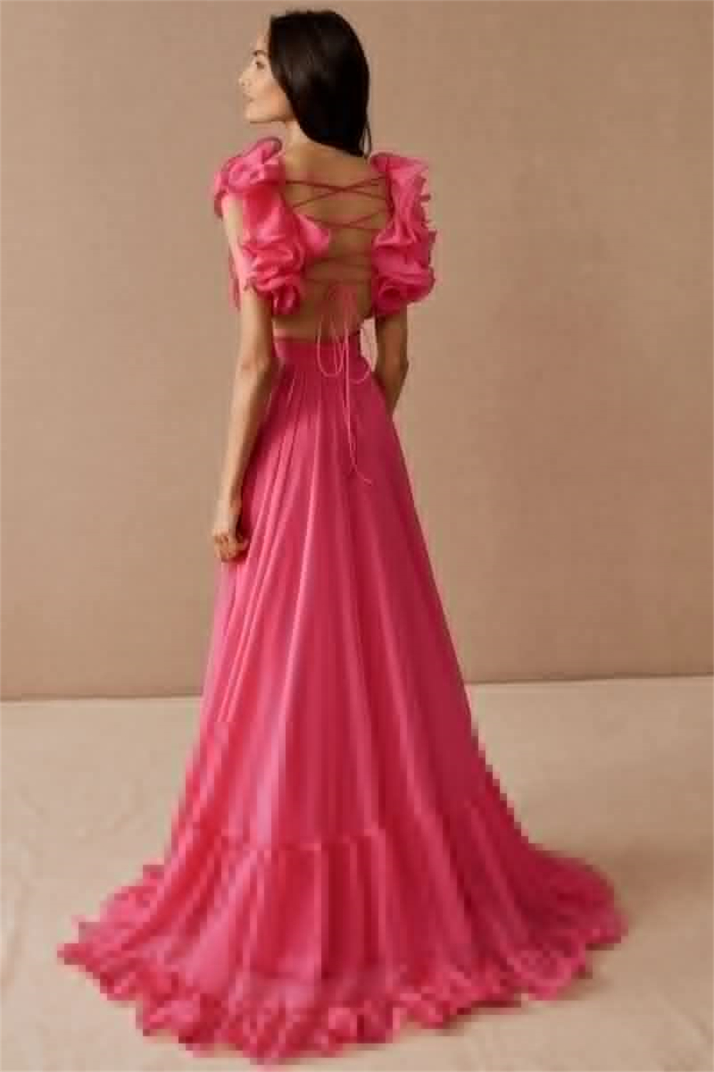 Long Prom Dresses Elegant Art Deco-inspired Neck Ruffles Deep V-Neck Pleats Backless Lace-up A-Line Plus Size Formal Occasion Evening Party Gown Pd15