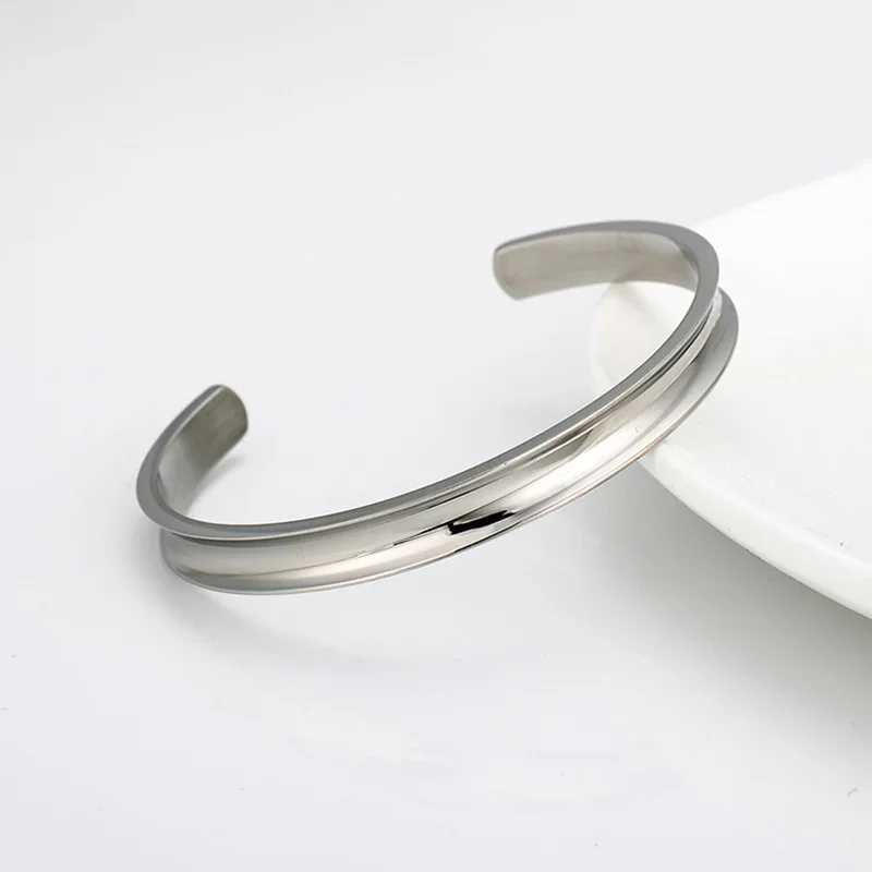Stainless Steel Hair Band Bracelet C-Shaped Open Concave Arc Groove Rubber Band Gold Silver Color Titanium Steel Cuff BangleC250411