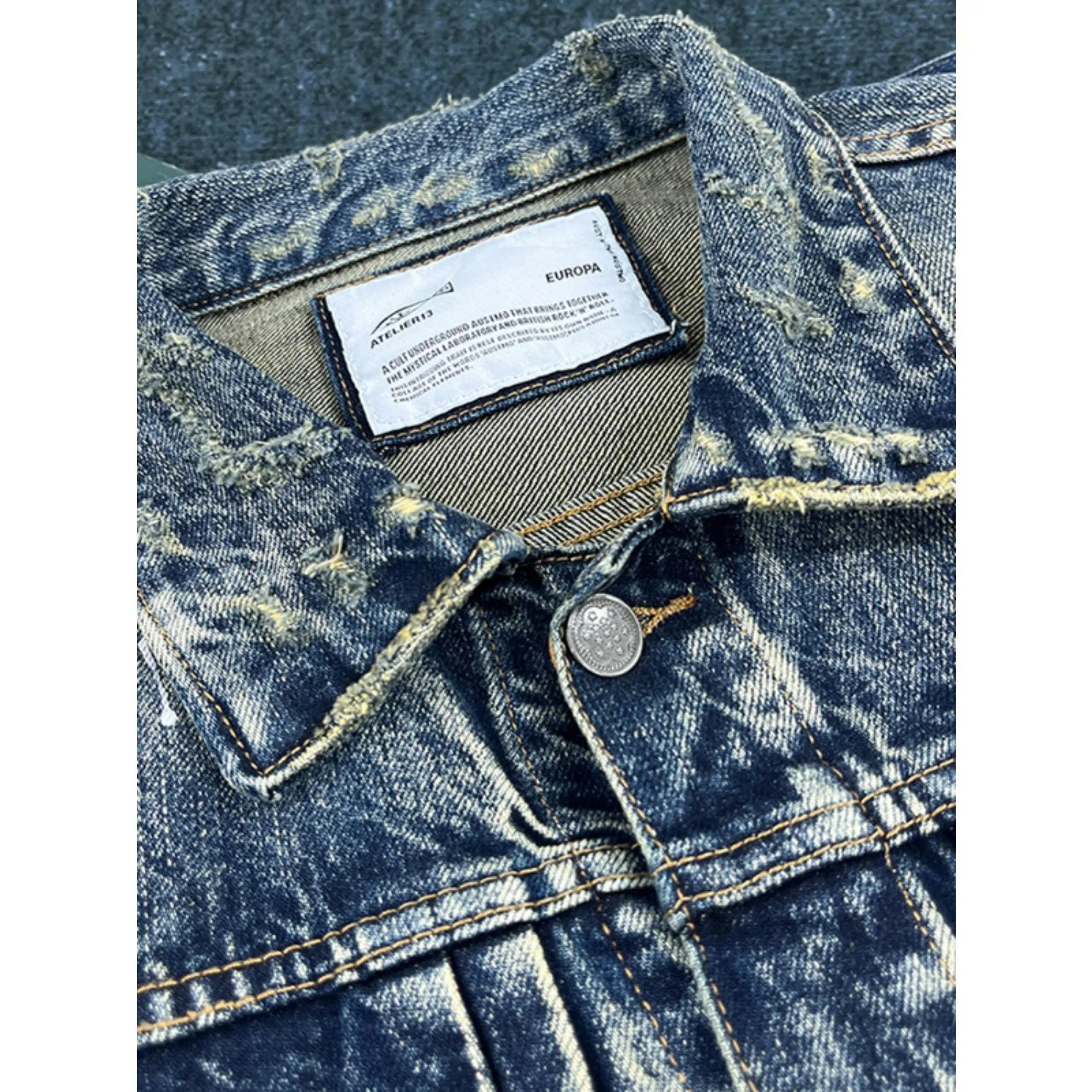 Heavy duty secondhand denim splattered ink spray paint dots mens casual jacket shorts 250408