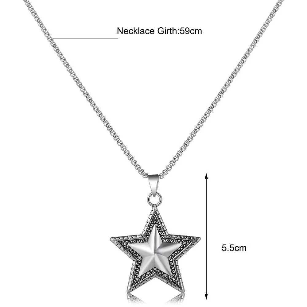 New Fashion Creative Simple Hip Hop Boy Temperament Trendy Brand Casual Personty Punk Five Pointed Star NecklaceC250407