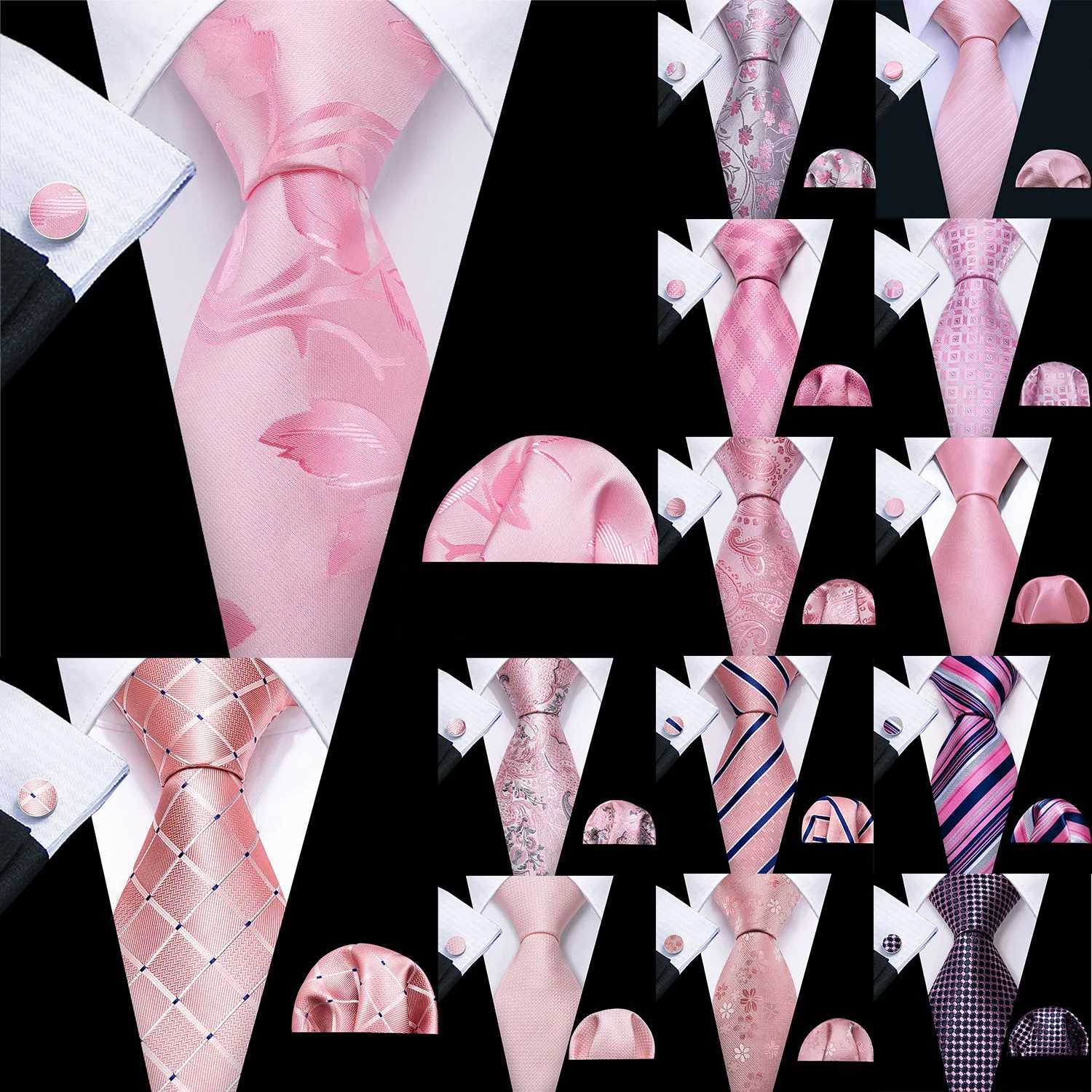 Barry. Coral Peach Silk Mens Tie Pocket Square Cufflinks Set Jacquard Floral Necktie for M Wedding Business Party X250407