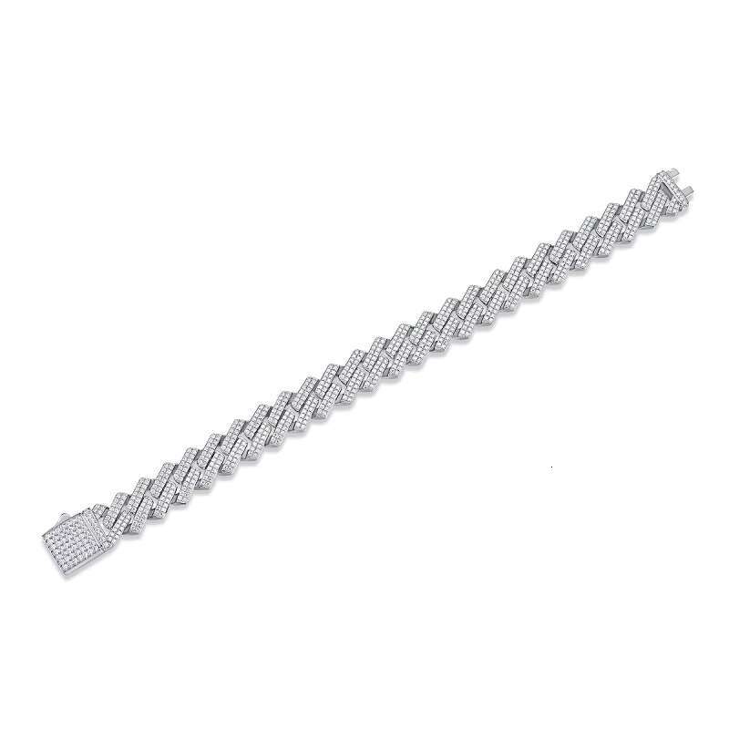 Custom Mossanite Cuban Bracelet Fine Jewelry 2rows 14mm S925 Silver GRA Moissanite Bracelet VVS Lab Diamond Cuban Bracelet