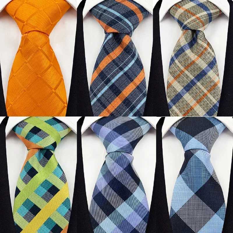 8cm Jacquard Woven Necktie for Men Classic Check Plaid Ties for Wedding Business Suit Gravatas Para Hens Accessories X250407