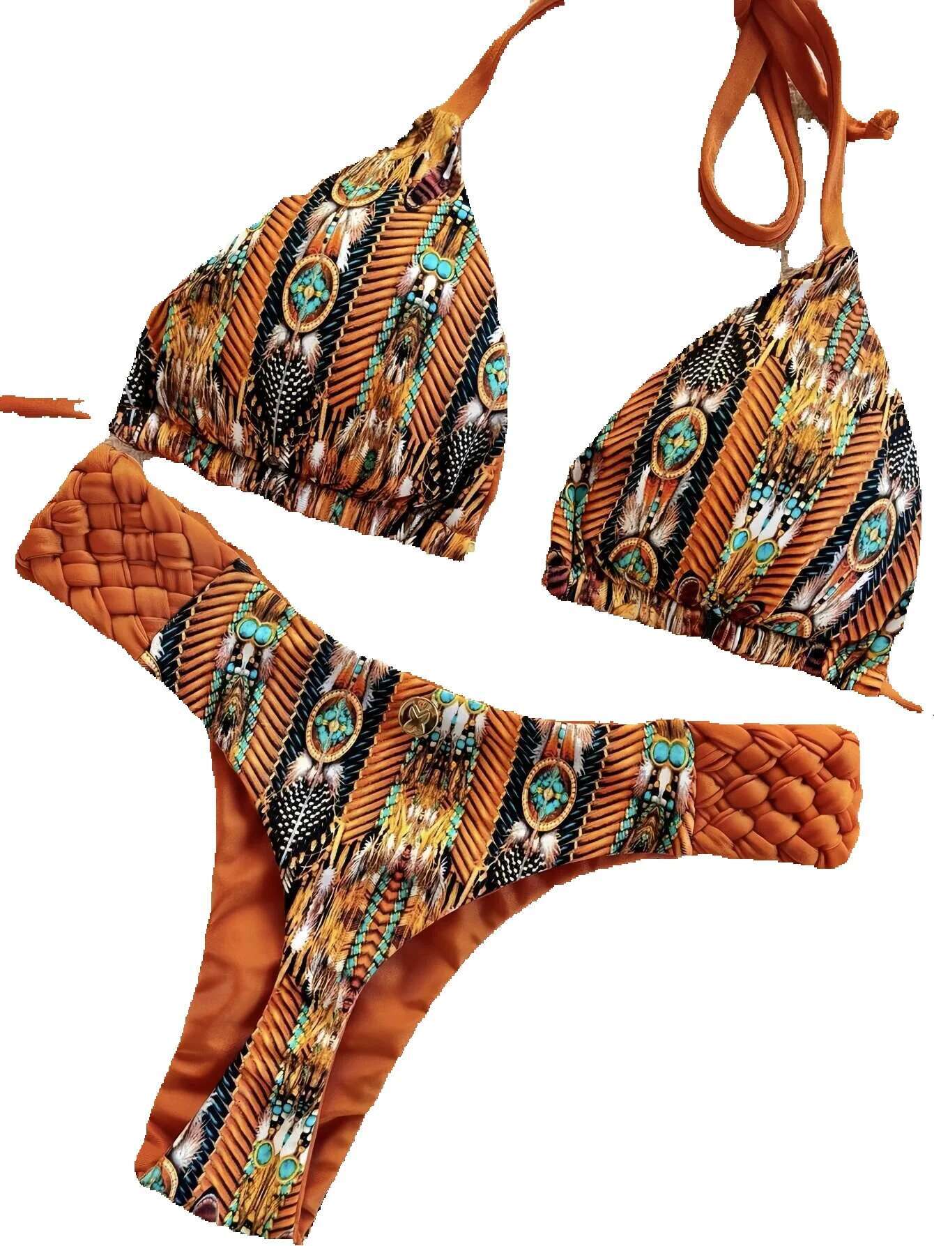 Ruotonsept printed suspender mini thong high waisted women's two-piece set bikini swimsuit