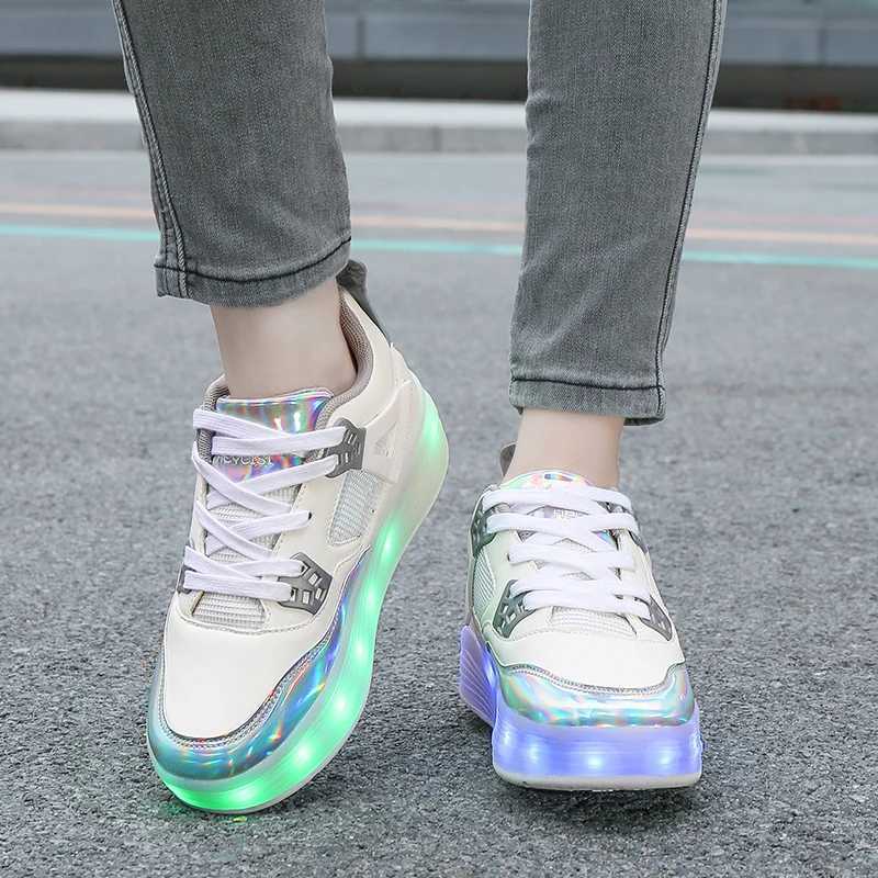 Roller Skate Shoes for Kids Charging Light Sports Casual Shoes Flashing Flying Shoes Four Wheel Rounds Running for Boys Girls L251108