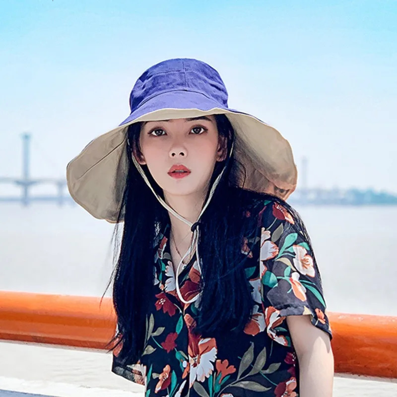Wide Brim UPF 50Womens Sun Hat UV Protection Hiker Folding Summer Solid Beach 2024 Double sided 250326