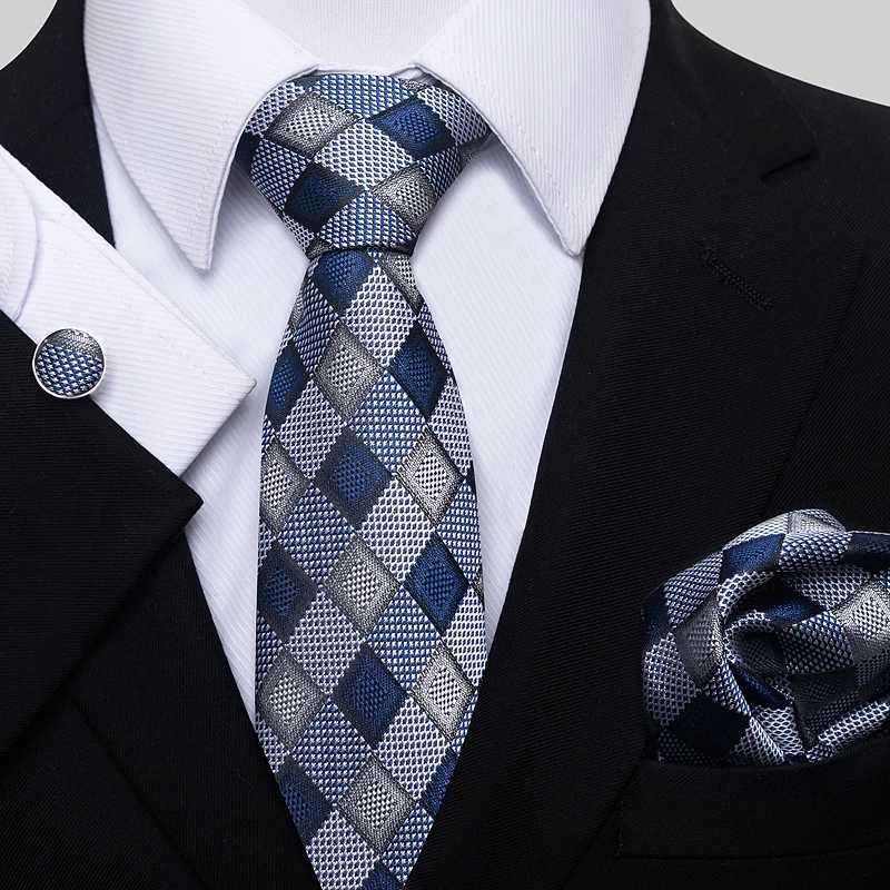 Newest design Classic Festive Present Tie Pocket Squares Cufflink Set Necktie Dark Blue Mans New Years Day X250407