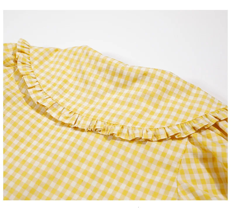 Mother Daughter Matching Dresses Summer Family Matching Clothes Cute Yellow Plaid Dress Mommy and Me Dress Short Sleeve Outfits 250407