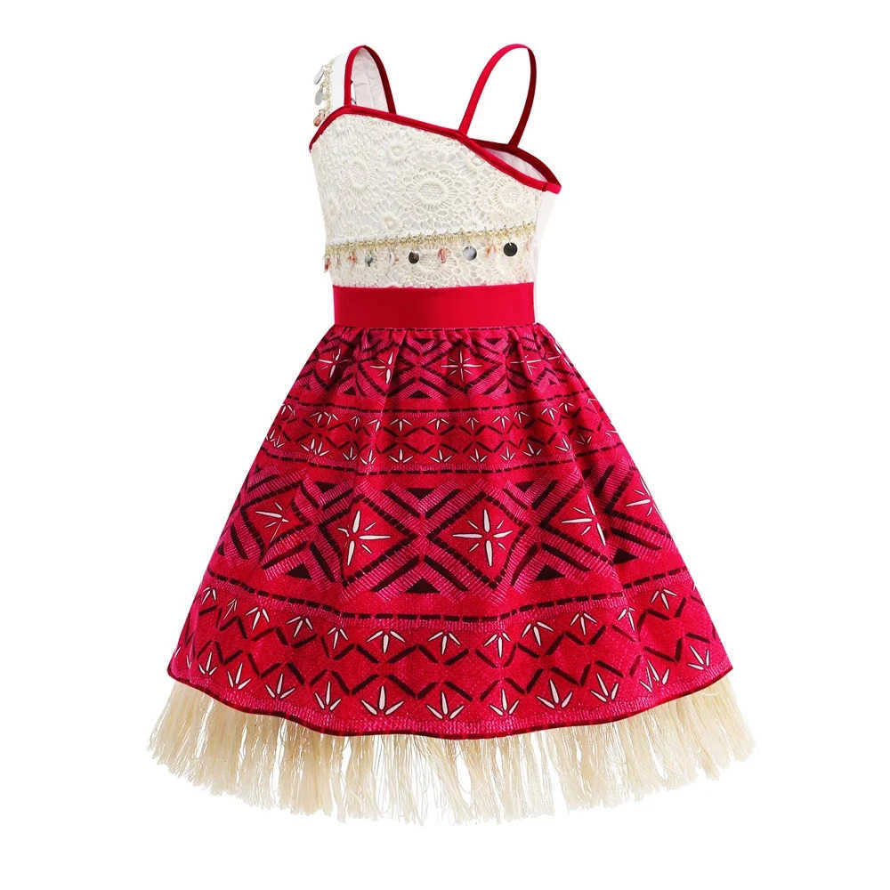 Disney Moana New Dress Girl Princess Dress Childrens Dress Necklace Pig Chick Childrens Carnival Halloween Party Summer Costume Set X250408