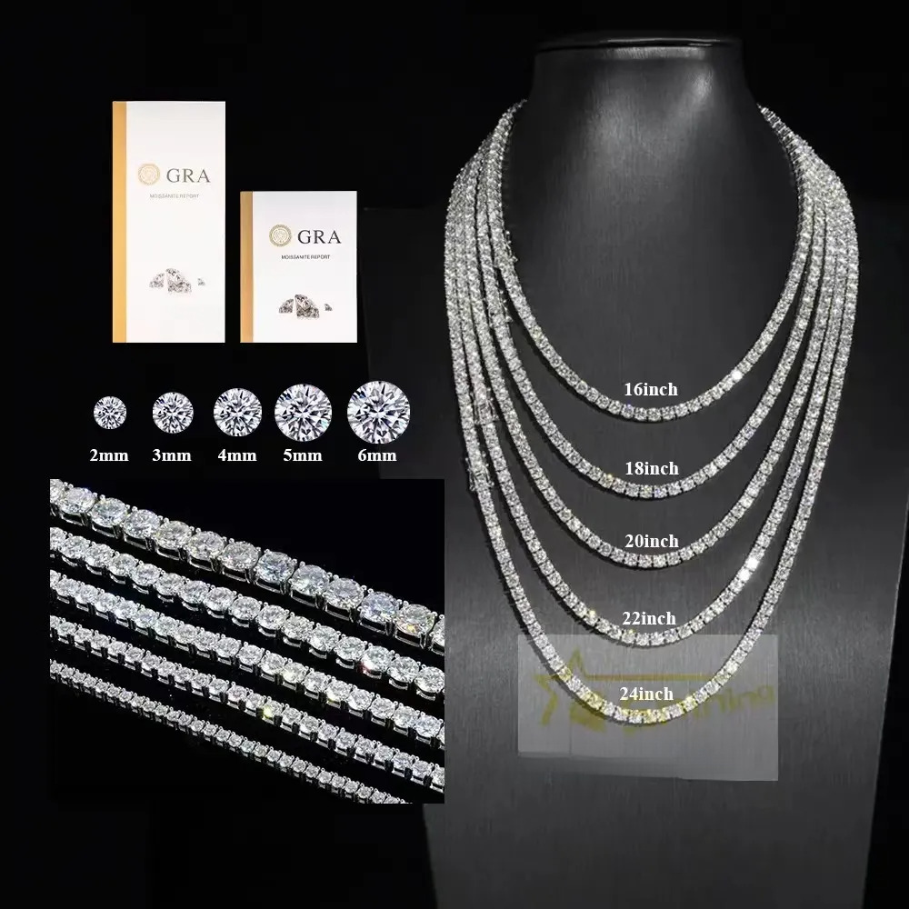 bracelet tennis Hip Hop necklace fashion Jewelry Pass Dia Tester 4mm vvs moissanite iced out cuban chain for men women