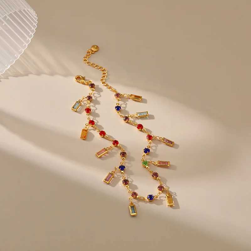 Vintage 18k Gold Plated Anklets With Long Strip Colored Crystal Pendant Exquisite Bohemian Style Women Jewelry Accessories Z250408