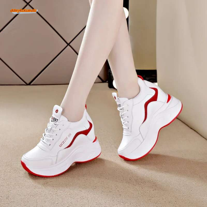 Women's Leather Platform Pants, High Heel White Outdoor Sports Breathable Casual Acts, Spring, New #ddmykukumalu