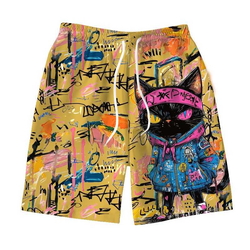 Mens Hawaiian Swimming Relay 3D Graffiti Kitten Macaron Printed Shorts Quick Drying Outdoor Leisure Sports Fashion Mens ShortsXJ250407
