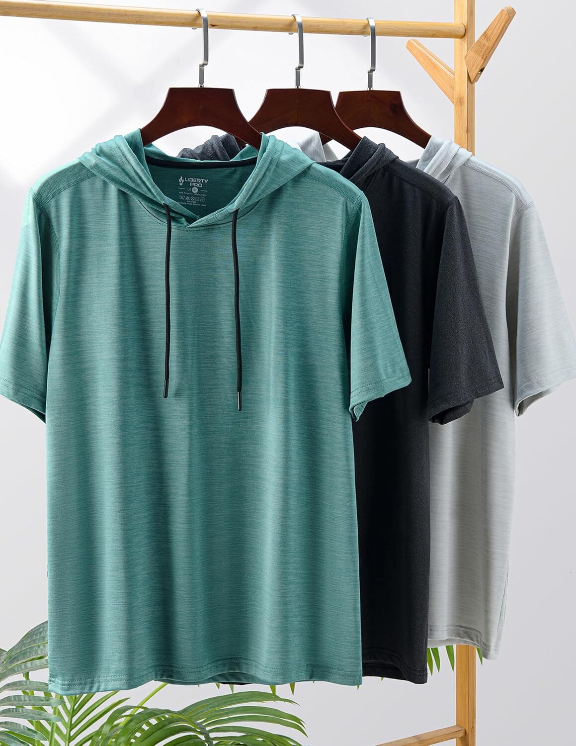 3-piece set: Men's lightweight short sleeved exercise hoodie, sports dry hooded T-shirt, suitable for running in the gym