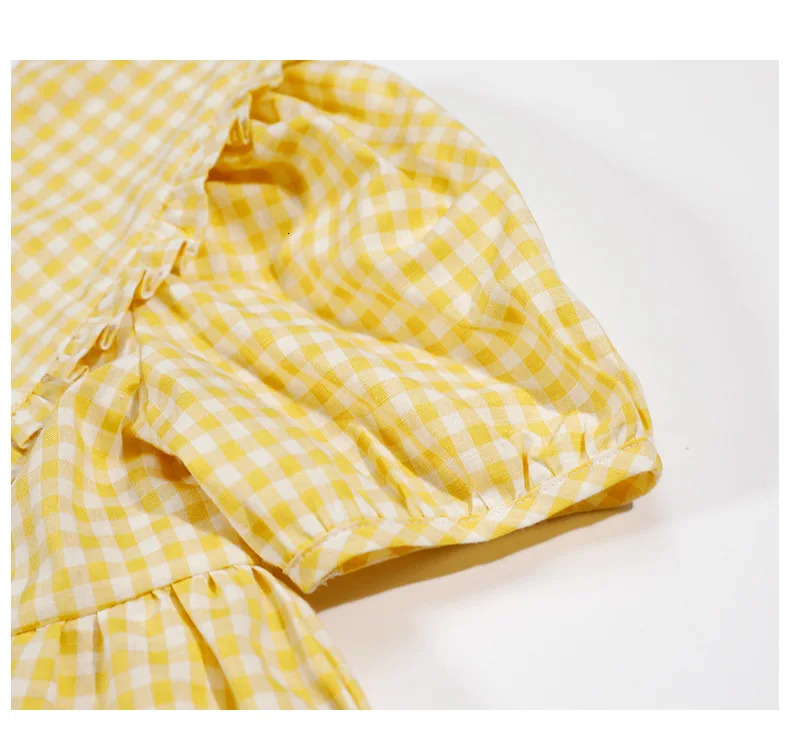 Mother Daughter Matching Dresses Summer Family Matching Clothes Cute Yellow Plaid Dress Mommy and Me Dress Short Sleeve Outfits 250407